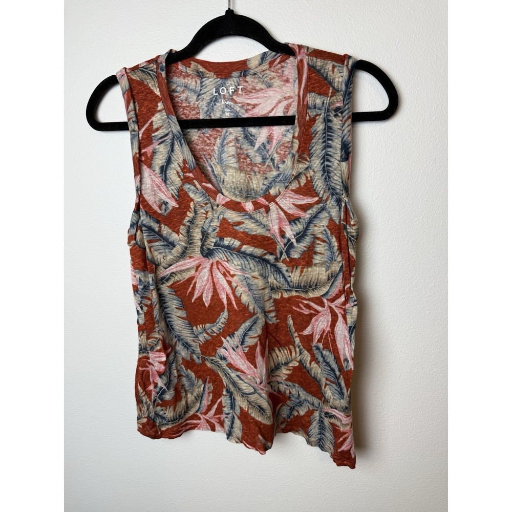 Ann Taylor LOFT Size Medium Linen Women's Shirt Tank Top Camisole Floral Red
